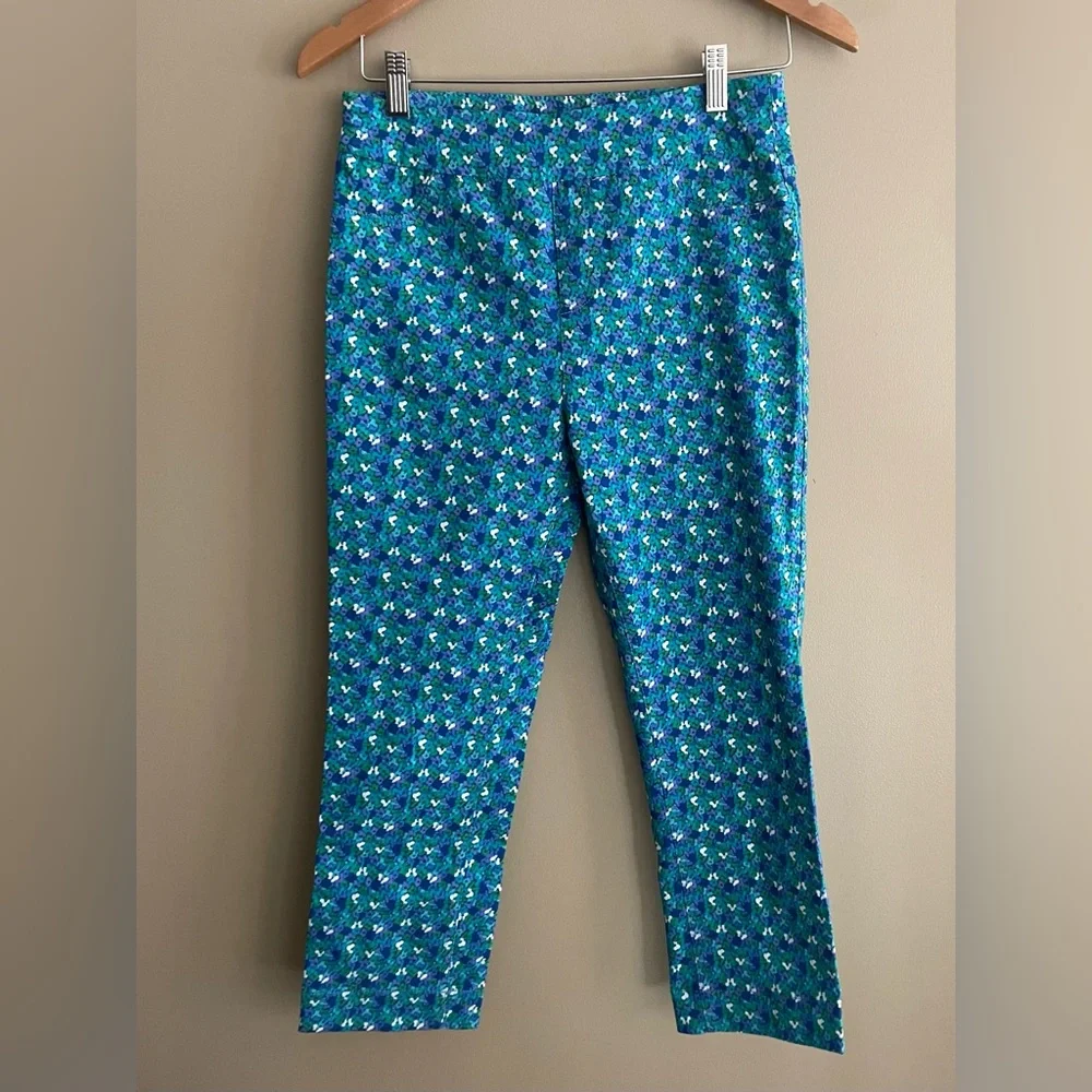 Soft Surroundings: Blue Pants with Tiny Forget Me Not Flowers Super Stretch